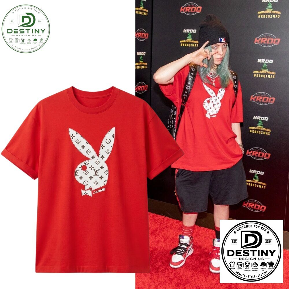 Billie Eilish Monogram Bunny Red Graphic T-Shirt 2026
